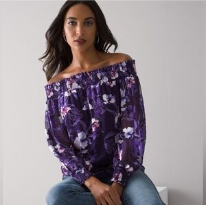 WHBM  Purple Floral Off-Shoulder Top. Excellent Condition NWOT Size XSP